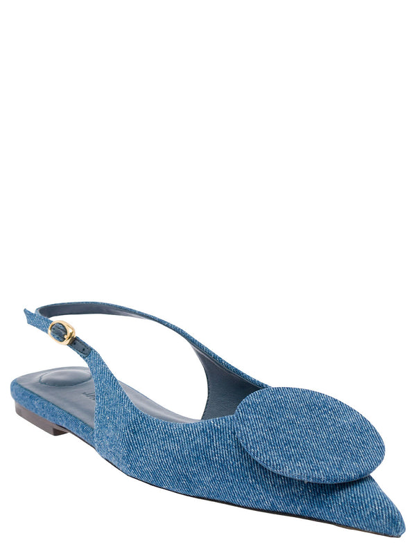 Jacquemus les Slingback Duele Plates Blue Flat Sandals With Geometric Shapes In Denim Woman - Women