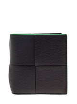 Bottega Veneta Black Bi-fold Wallet With Intreccio Motif And Contrasting Details In Grainy Leather Man - Men