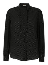 Saint Laurent Black Lavalliére Neck Polka-dot Motif Blouse In Silk Satin Woman - Women