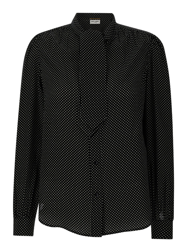 Saint Laurent Black Lavalliére Neck Polka-dot Motif Blouse In Silk Satin Woman - Women