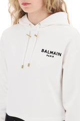 Balmain Cropped Hoodie With Flocked Logo - Women