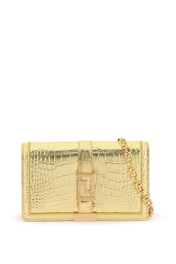 Versace Croco-embossed Leather Greca Goddes Crossbody Bag - Women