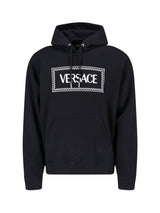 Versace Black Hoodie With Contrasting Logo Lettering Print In Cotton Man - Men