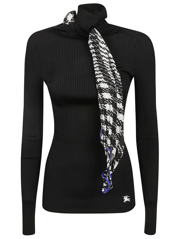 Burberry Scarf-detailed High-neck Ribbed Jumper - Women