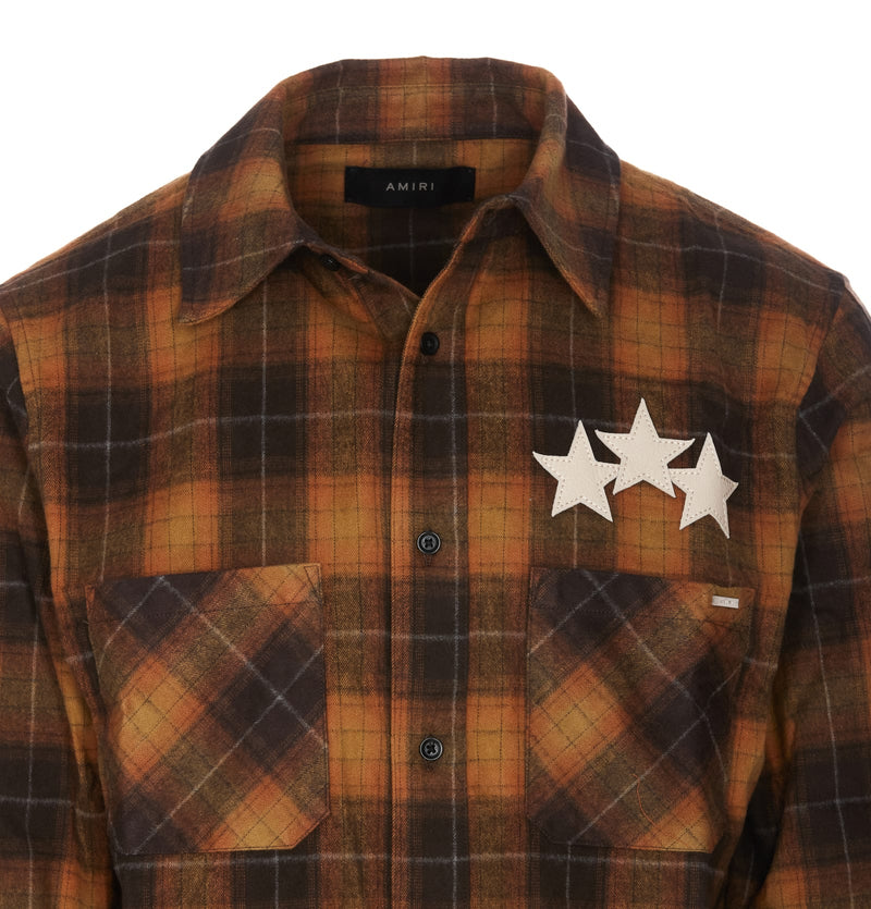 AMIRI Star Leather And Flannel Shirt - Men