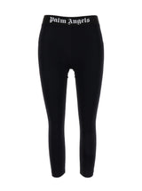 Palm Angels Black Cropped Leggings With Logo Waistband In Technical Fabric Woman - Women