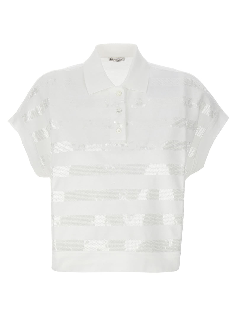 Brunello Cucinelli Sequin Striped Polo Shirt - Women