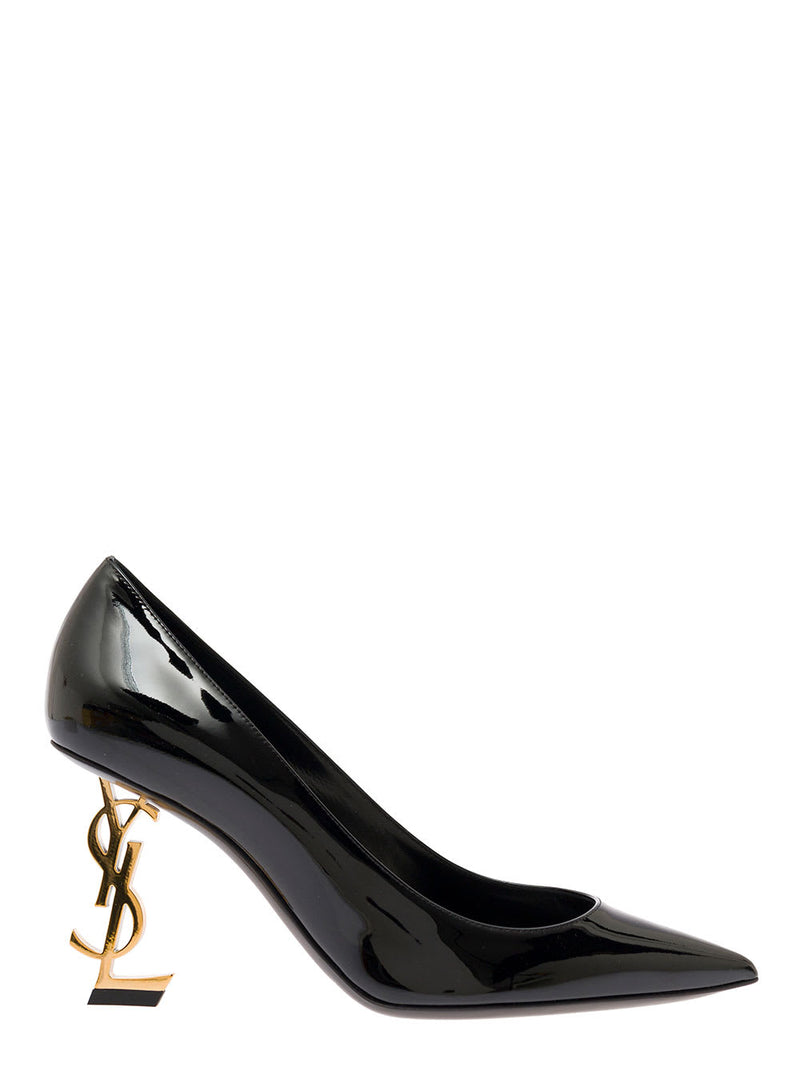 Saint Laurent opyum Black Pumps With Mid Logo Heel In Patent Leather Woman - Women