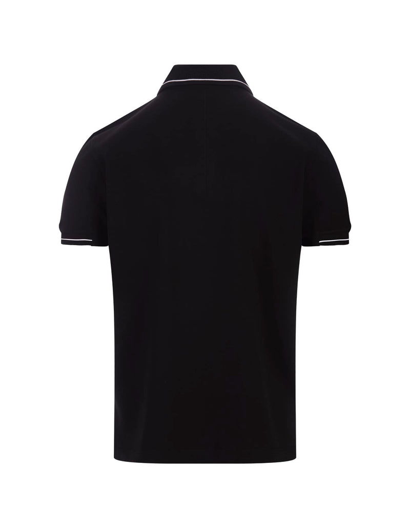 Moncler Black Short-sleeved Polo With Embroidered Logo - Men