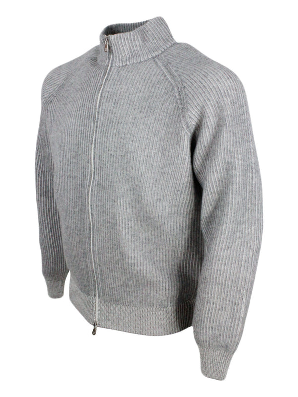 Brunello Cucinelli Zipped Cardigan Sweater With High Vanisé Collar In Pure And Fine Cashmere - Men