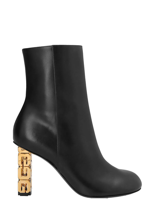 Givenchy Black G Cube Ankle Boots With Gold-tone Logo Heel Black In Leather Woman - Women