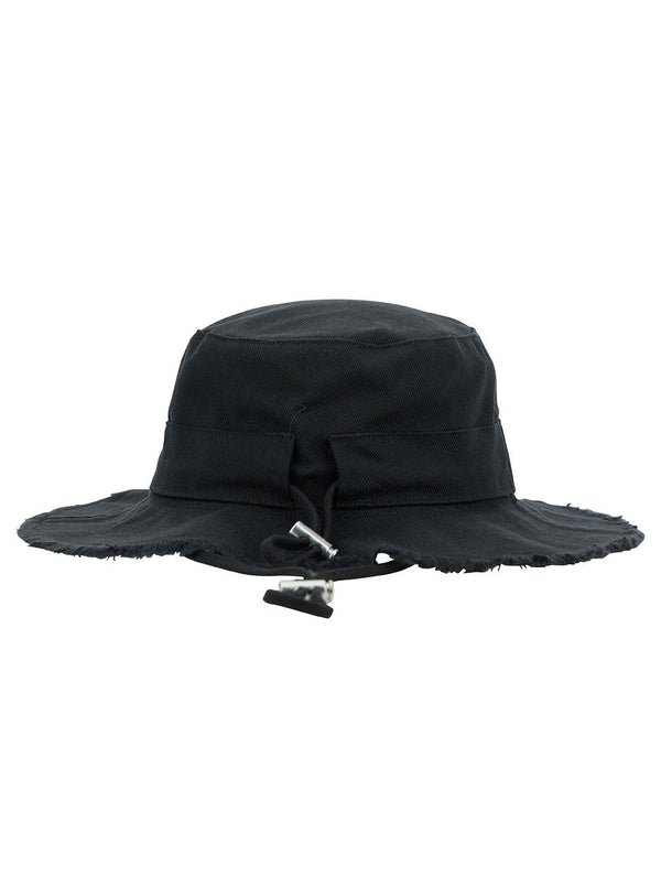 Jacquemus le Bob Artichaut Black Hat With Metal Logo In Canvas Man - Men - Piano Luigi