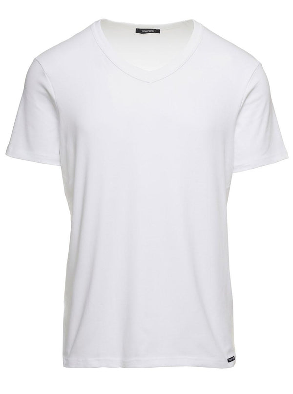 V Neck T-shirt In Cotton White Man Tom Ford - Men - Piano Luigi