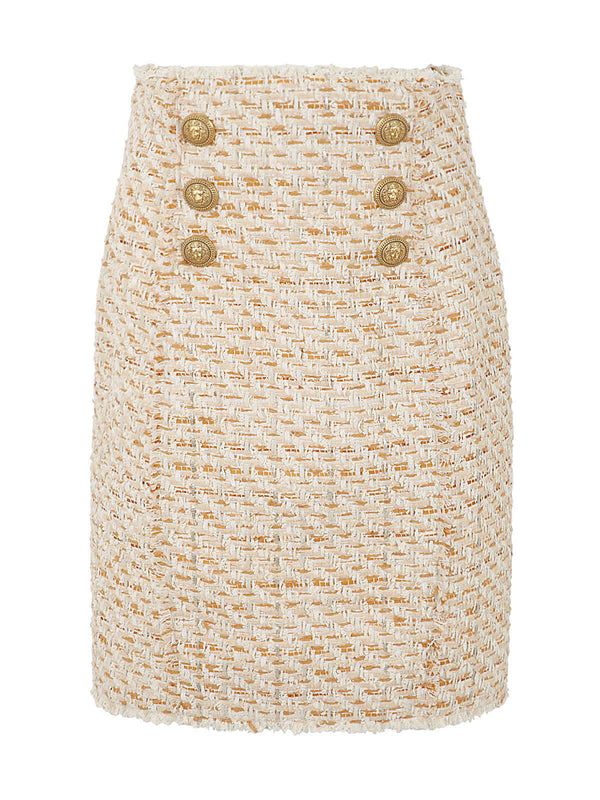 Balmain Tweed Skirt With Front Golden Buttons - Women
