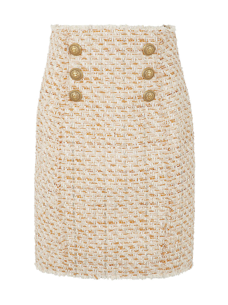 Balmain Tweed Skirt With Front Golden Buttons - Women