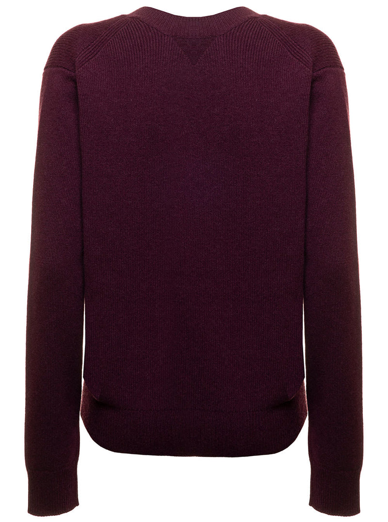 Bottega Veneta Bordeaux V Neck Pullover With Ribbed Trim In Cashmere Womabn - Women