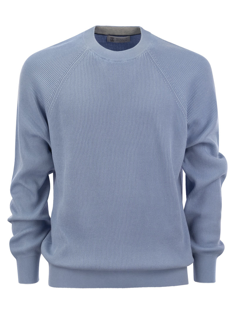 Brunello Cucinelli Cotton Rib Sweater With Raglan Sleeve - Men