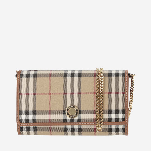 Burberry Check Wallet With Chain Strap - Women