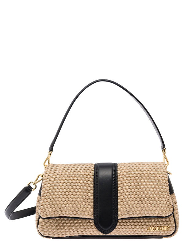Jacquemus le Bambimou Beige Shoulder Bag With Logo Lettering Detail In Rafia And Leather Woman - Women