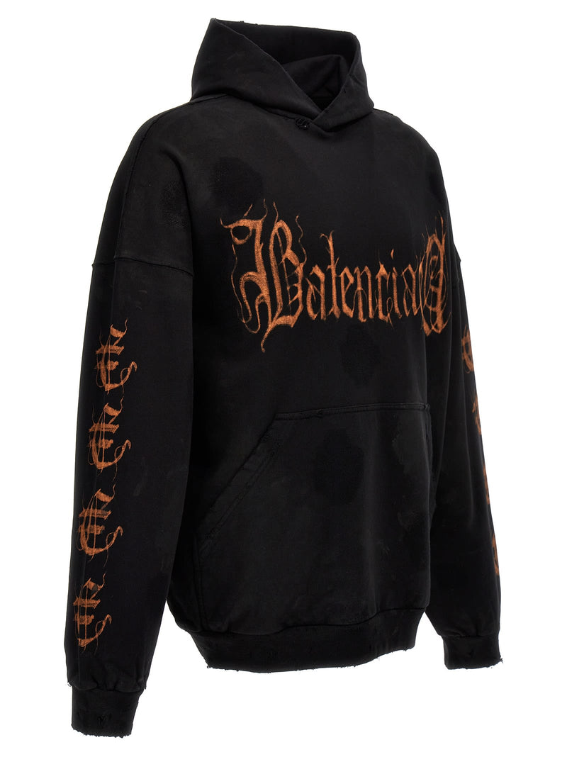 Balenciaga Black Hooded Sweatshirt And heavy Metal Motif Logo In Cotton Man - Men