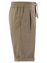 Brunello Cucinelli Bermuda Shorts In Garment-dyed Cotton Gabardine With Drawstring And Double Darts - Men