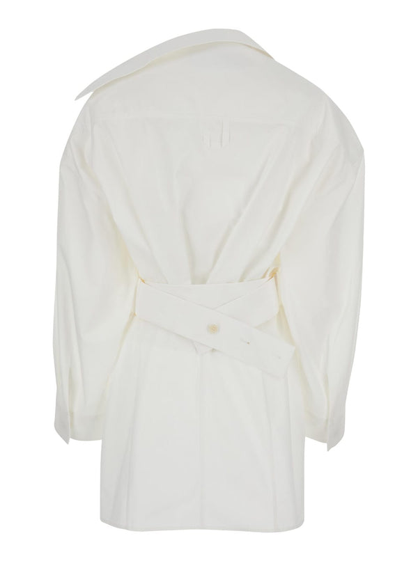 Jacquemus White la Mini Robe Chemise Shirt Dress In Cotton Woman - Women