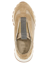 Brunello Cucinelli Runner Shoe In Suede And Taffeta Embellished With Threads Of Brilliant Monili - Women