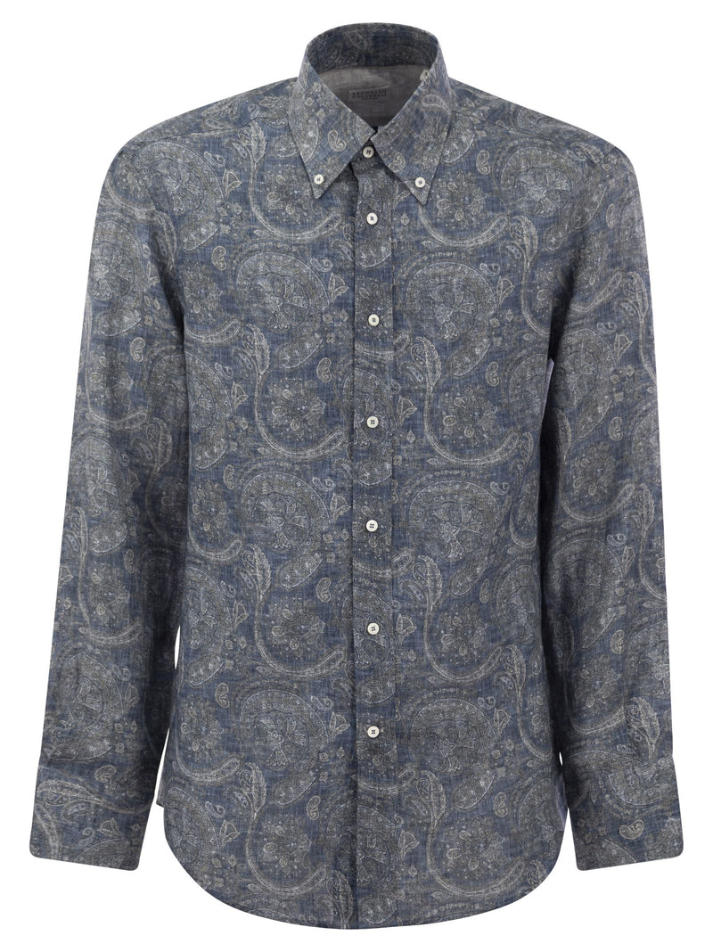 Brunello Cucinelli Paisley Linen Slim Fit Shirt - Men