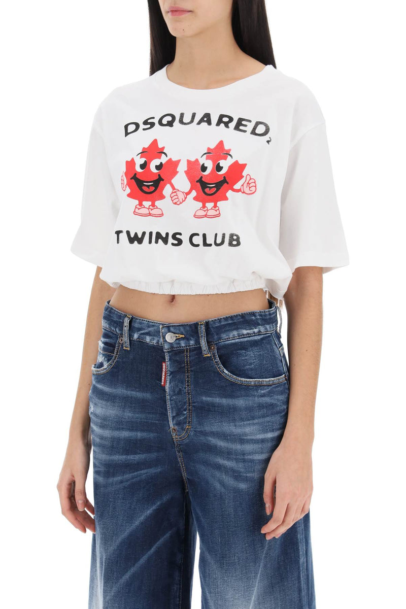 Dsquared2 Cropped T-shirt With Twins Club Print - Women