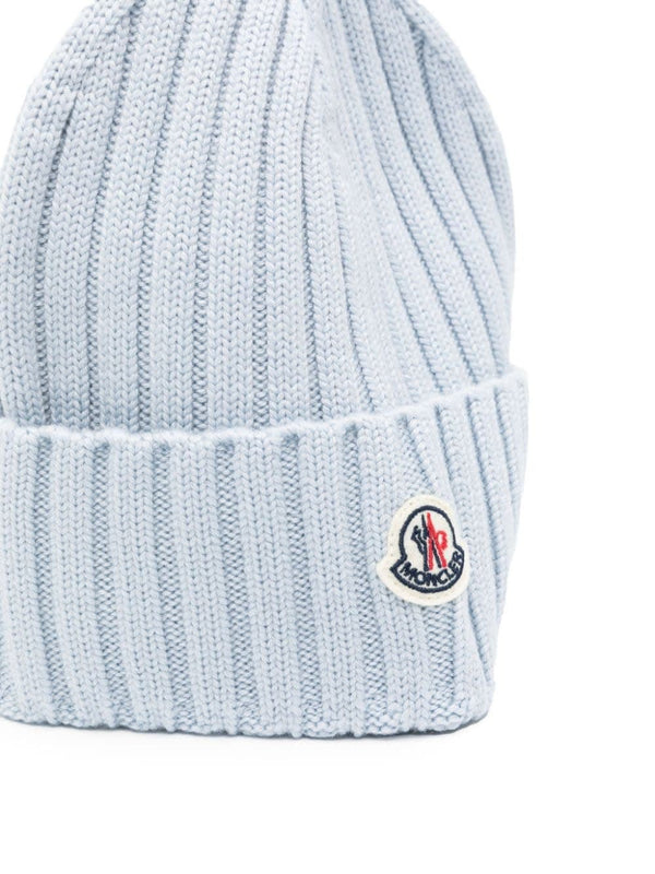 Moncler Bright Blue Ribbed Wool Beanie With Logo - Women