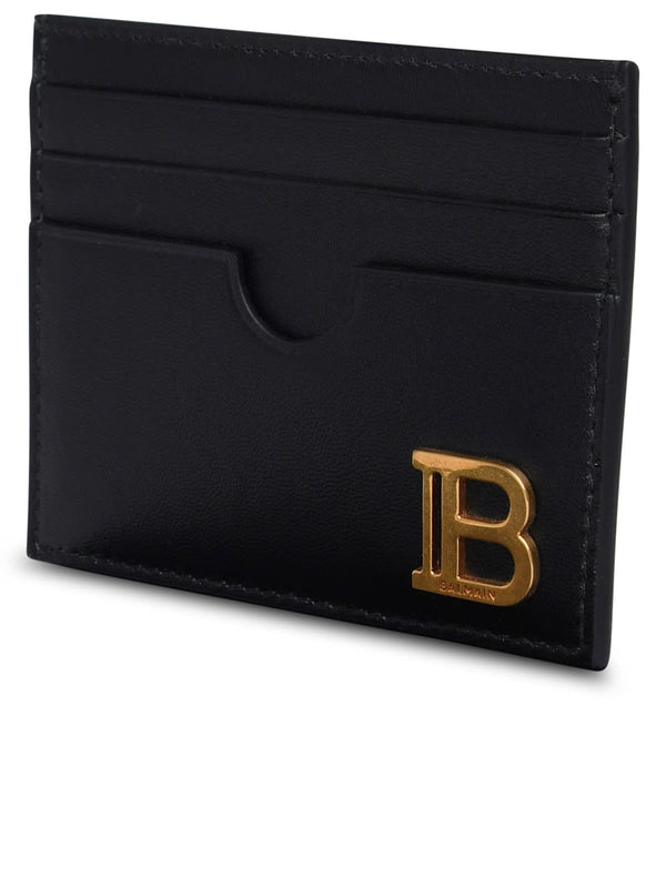 Balmain Black Leather bbuzz Cardholder - Women