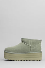 UGG Classic Ultra Mini P Low Heels Ankle Boots In Green Suede - Women