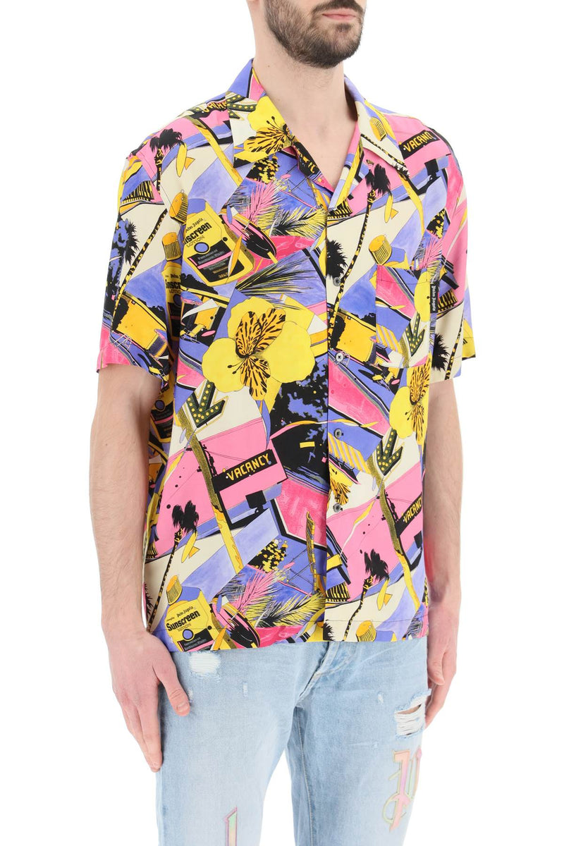 Palm Angels Bowling Style Shirt With Miami Mix Print - Men