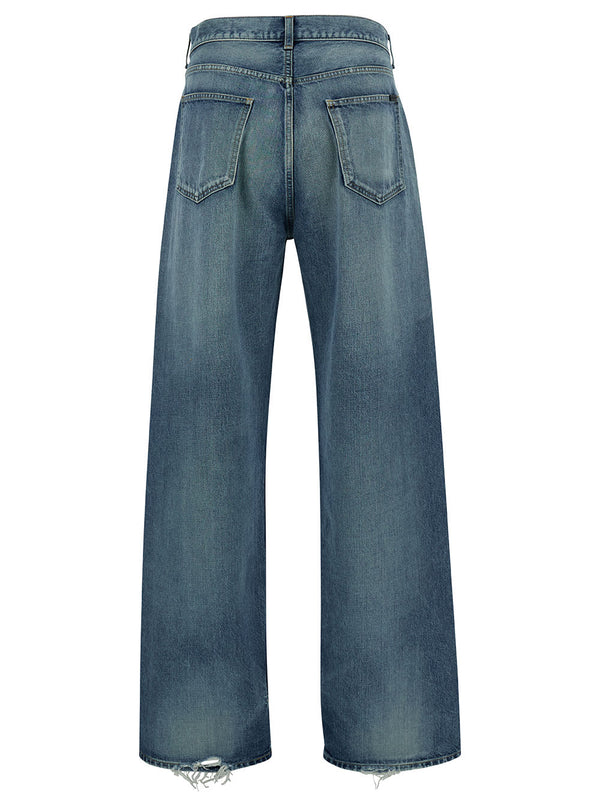 Saint Laurent Blue Baggy Five-pocket Jeans In Cotton Denim Man - Men