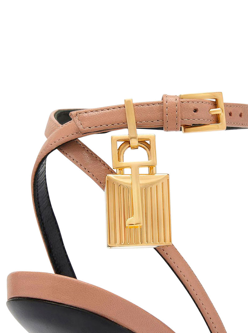 Tom Ford Pink Sandals With Metal Heel And Padlock In Leather Woman - Women