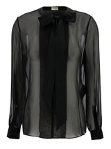 Saint Laurent Black Shirt With Bow Detail In Semi-sheer Silk Woman - Women