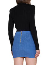 Balmain Blue Knit Short Skirt With Gold Buttons - Women