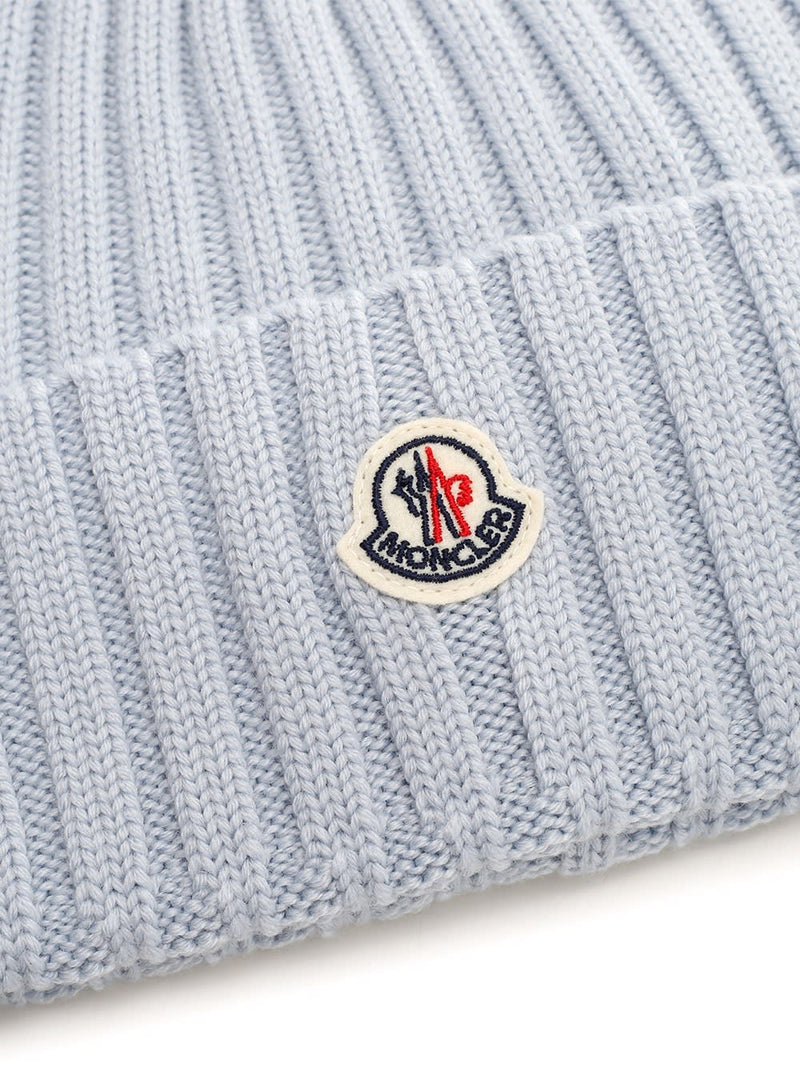 Moncler Light Blue Wool Beanie - Women