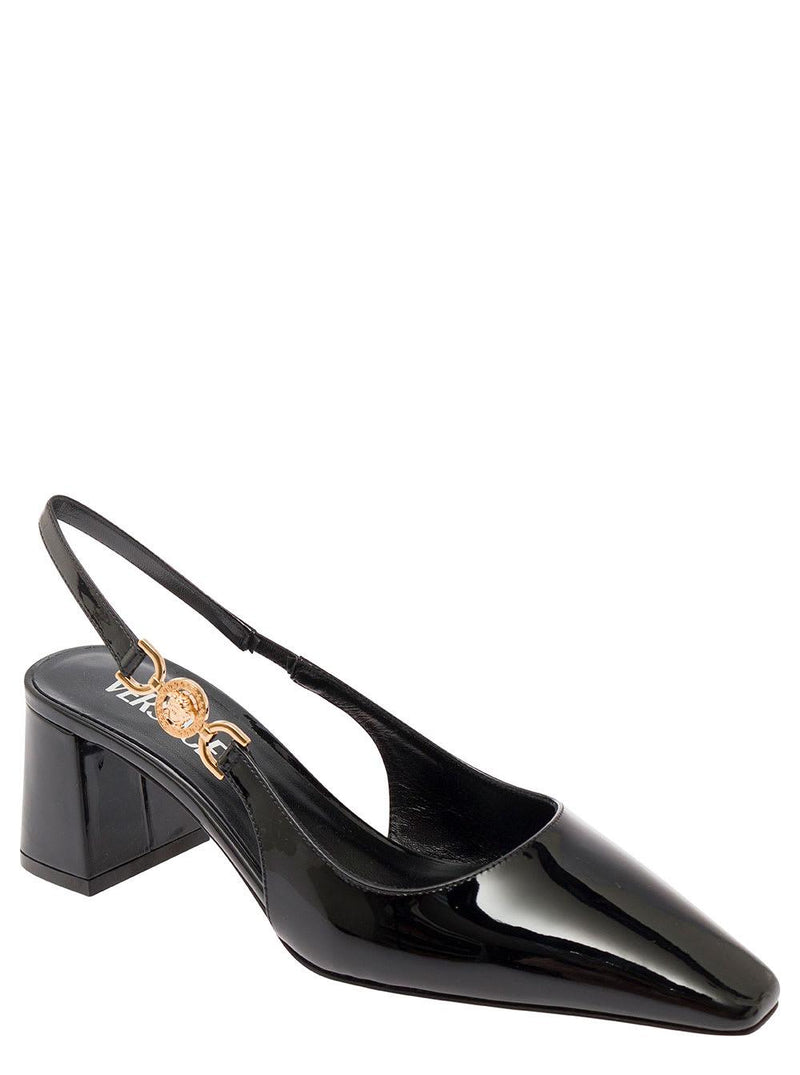 Versace medusa 95 Black Slingback Pumps With Medusa Detail In Patent Leather Woman - Women - Piano Luigi