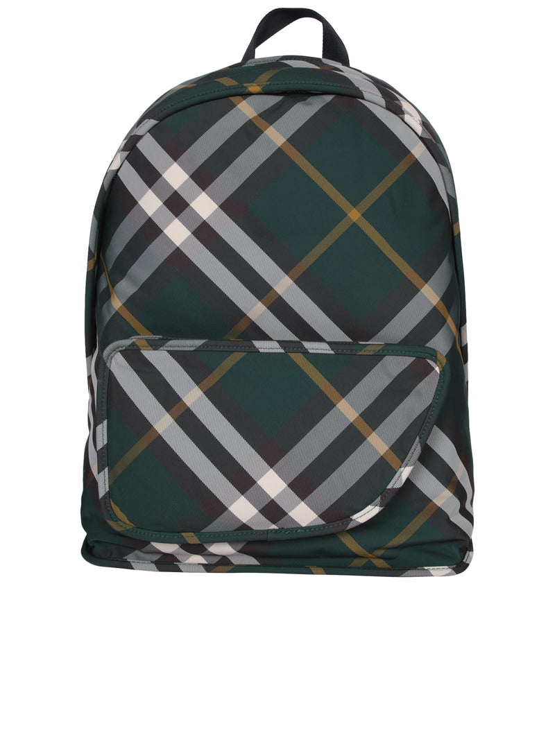 Burberry Shield S24 Check Green Backpack - Men