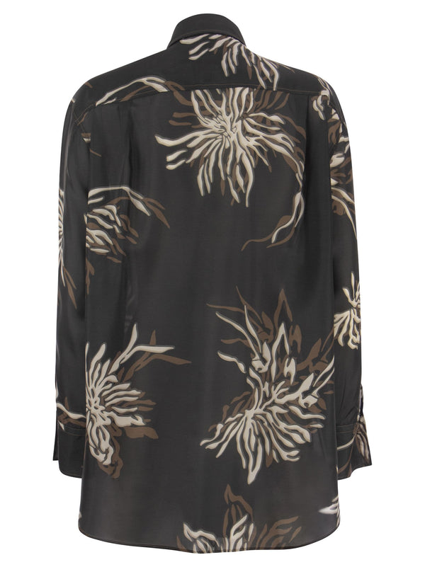 Brunello Cucinelli Silk Marine Flower Pongee Shirt With Jewellery - Women