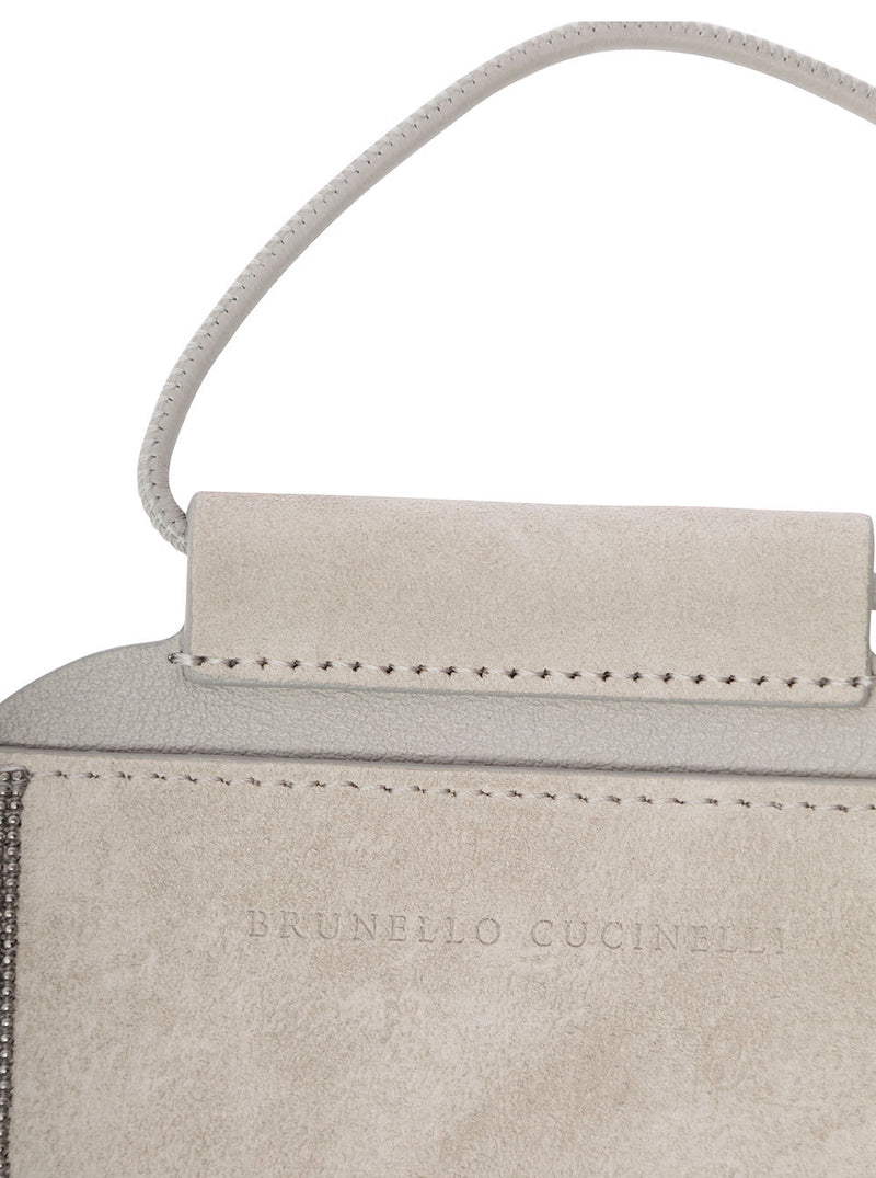 Brunello Cucinelli White Phone-holder With Shiny Trim And Logo In Suede Woman - Women