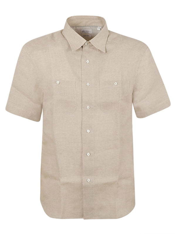 Brunello Cucinelli Round Hem Patched Pocket Plain Shirt - Men