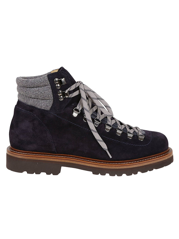 Brunello Cucinelli Boot Mountain Shoe In Soft Suede Leather And Virgin Wool Felt Inserts. Closure With Laces - Men