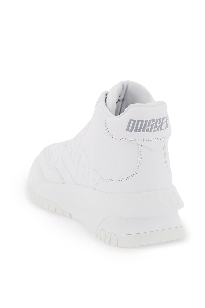 Versace greca Odissea High Sneakers In White Calf Leather - Men