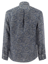 Brunello Cucinelli Paisley Linen Slim Fit Shirt - Men