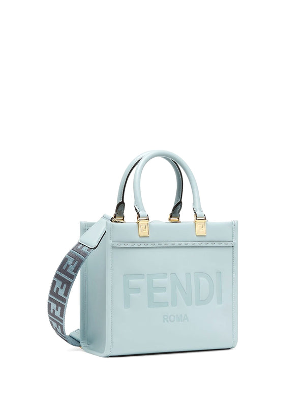 Fendi Sunshine Small Shopper In Light Blue Leather - Women