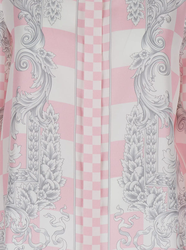 Versace Pink Shirt With Baroque Print In Satin Woman - Women