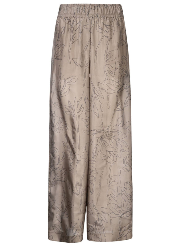 Brunello Cucinelli Elastic Waist Wide Leg Printed Trousers - Women