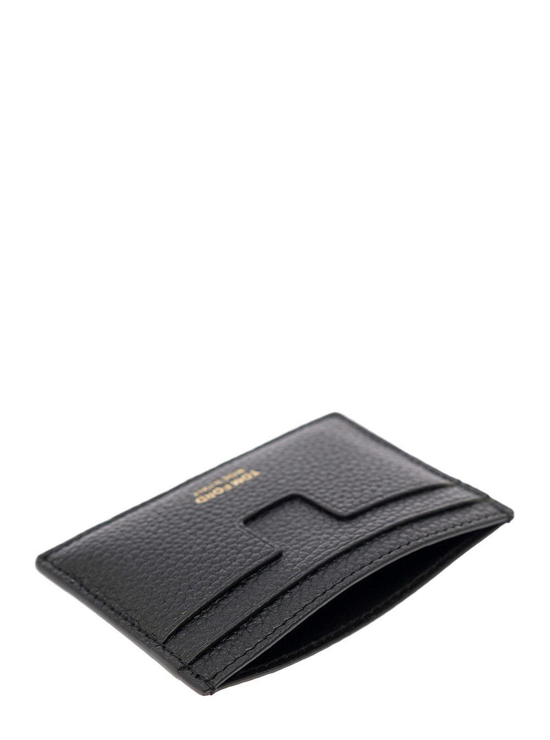 Tom Ford Black T Line Card-holder With Gold-colored Embossed Logo In Grainy Leather Man - Men - Piano Luigi